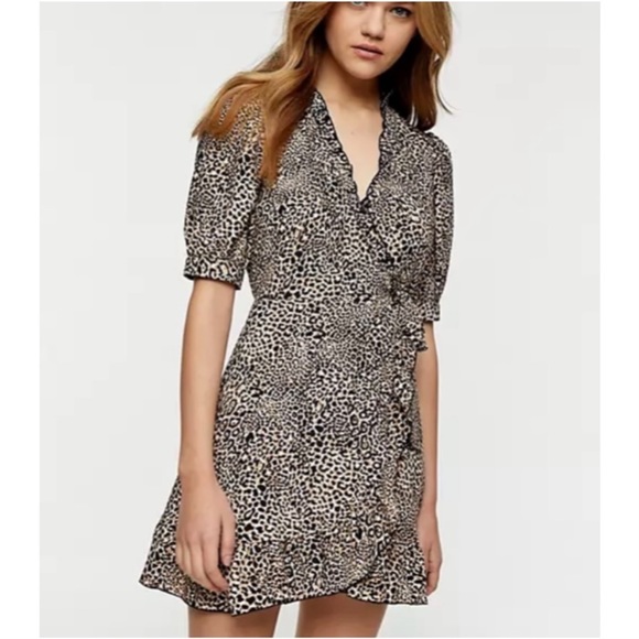 TOPSHOP CHEETAH PRINT MINI WRAP DRESS SIZE 4 - Picture 2 of 7
